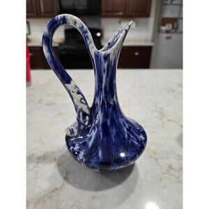 Vintage Blue and White Vase Pitcher 6.5" Tall Home Decor Decoration